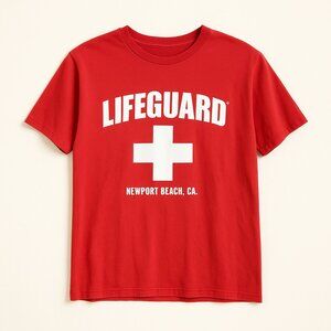 LIFEGUARD | Red & White Newport Beach Lifeguard Tee Shirt - MEdium